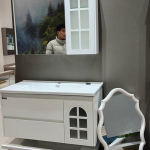 Mueble de baño de pared de estilo europeo, color blanco, con doble cajón y diseño de una sola puerta, gabinete con espejo blanco. - Product Image 5