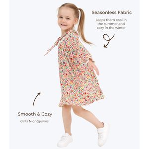 Vestido Floral Personalizado para Niñas Pequeñas, Manga Larga, Corte Holgado, Cuello con Lazo, Estilo Casual, Tallas 2-5 Años - Product Image 4