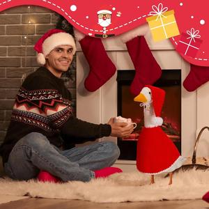 Porch Outfits Santa Goose Clothes Xmas Hat <b>Scarf</b> for Cement Duck Christmas Party Patio Yard Outdoor Decor - Product Image 4