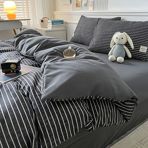 طقم أغطية سرير مخطط من الألياف الدقيقة المصقولة، غطاء لحاف بنمط هندسي شبكي، منسوجات منزلية، أغطية سرير مريحة للبشرة بحجم كينج - Product Image 4