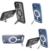 Casing Magnetik Transparan untuk iPhone 16 Pro Max 17 Air 15 14 13 12 11 Plus, Penutup iPhone Bening dengan Penyangga