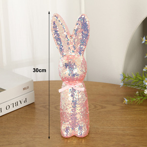 DAMAI Easter Decor Rabbit Ornament Festival Atmosphere Ornament Foam <b>Material</b> Rabbit Statue with <b>Sequins</b> for Holiday Decor - Product Image 3