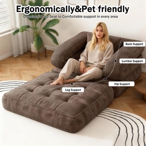 Sofá <span class=keywords><strong>Cama</strong></span> Plegable Moderno <span class=keywords><strong>de</strong></span> Pana, Sillón Individual Convertible con Relleno <span class=keywords><strong>de</strong></span> Esponja y Almohada para Apartamento/Dormitorio - Product Image 4