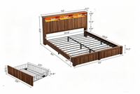 Bestseller-Bettgestell mit Kopfteil und Aufbewahrungsschubladen, Queen-Size-Bettgestell mit LED-Beleuchtung und Ladeanschluss