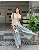 Ensemble de haut et de bas de style chinois moderne pour femme, nouveauté estivale, ensemble décontracté deux pièces en bleu