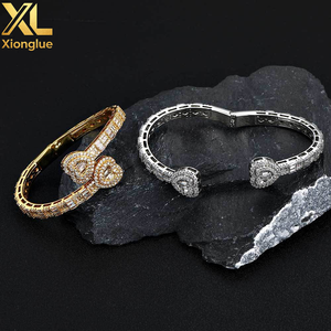 Personality Hip Hop Heart Cuff <b>Bracelet</b> Iced Out Baguette Diamond Gold Plated Heart Cuff <b>Bracelet</b> - Product Image 4