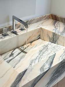 맞춤형 핑크 대리석 세면대 스톤 핸드 워시베이스 벽걸이형 대리석 세면대 호텔 가정용 더블 세면대 욕실 세면대 - Product Image 6