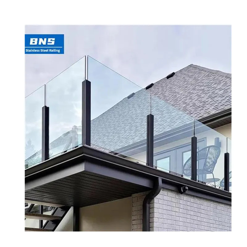 BNS Modern Design Guard Railing Glass System Stainless Steel Frameless Glass Balcony Railing Stairs Balustrade Handrail Post