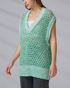 OEM ODM Autumn Crochet Hollow Design V-neck Knitted Sleeveless Knitwear Custom Women's Cotton Sweater <b>Vest</b> - Product Image 4
