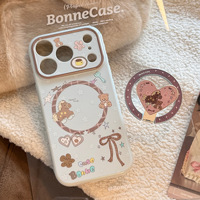 Coque pour iPhone 17 Pro Max, motif mignon cheval et ours en bois, coque iPhone 16 pailletée, coque iPhone 15 avec support magnétique, coque iPhone 13