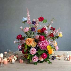 Rangée de fleurs pour allée de mariage, style <span class=keywords><strong>jardin</strong></span>, 60 cm, rose vif, bleu poussière, Hortensia et Rose à toucher réel, fleurs de sol roses - Product Image 6
