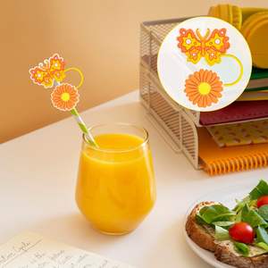 Capuchon de paille à boire papillon double couche personnalisé étui de paille créatif-motif de fleurs-cache-poussière détachable pour les fêtes - Product Image 2