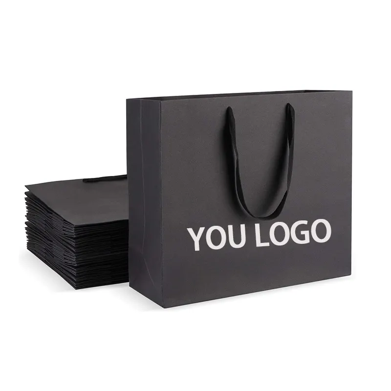Logo personnalisé vêtements manche à chevrons bijoux papier blanc sac cadeau cabas sacs cadeau en papier