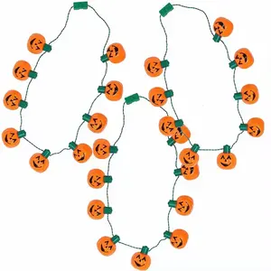 2024 Party Suppliers Flashing Halloween Light Up Necklace Pumpkin Shaped Led Halloween Decoration Kids