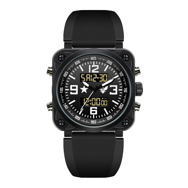 Langer JY-SI082 Luxury Sport Watch for Men Alloy Case Silicone Strap Digital Analog Display 5BAR Water Resistant LED Backlight