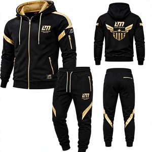 Conjunto Deportivo Long Mission para Hombre, Negro y Dorado, Sudadera con Capucha y Cierre Completo, Pantalones Deportivos Ligeros, Ropa Casual de Invierno, Transpirable, 100% - Product Image 5