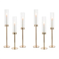 Décorations de mariage modernes, porte-bougies en or coniques avec cylindre en verre pour centre de table