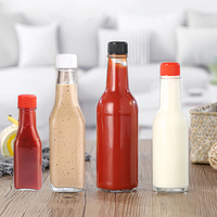 Bouteille en verre carrée transparente pour sauce chili, 100ml, 150ml, 250ml, avec couvercles en plastique – Vente en gros