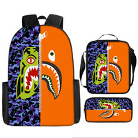 Sac à dos d'école camouflage requin grande capacité léger en tissu Oxford avec doublure en nylon pour étudiants