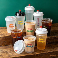 Gobelets en plastique PET jetables imprimés sur mesure, transparents, en forme de U, avec couvercle, pour jus glacé, bubble tea, café à emporter