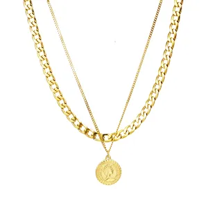 Collier en acier inoxydable avec pièces en or, sans polissage, pendentif de reine, multicouche, Figaro, nouveau Style, offre spéciale