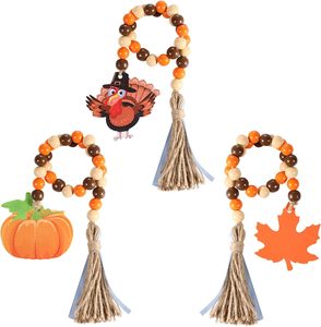 Factory Price Reusable Indoor Use Fall Autumn Home Party Tray Decor Thanksgiving <strong>Wooden</strong> Bead Garland Tassel Leaf <strong>Pumpkin</strong> Turkey - Product Image 1