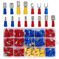 Kit de connecteurs thermorétractables étanches pour câblage automobile et marin, comprenant des bornes à sertir (anneau, fourche, crochet, fourche plate) et des cosses en cuivre