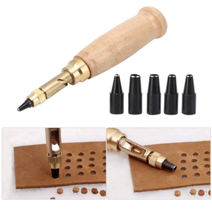 Manual Wood Handle Hole <span class=keywords><strong>Punch</strong></span> Tool Ajustável <span class=keywords><strong>Screw</strong></span> <span class=keywords><strong>Punch</strong></span> Leather Belt Punching Tool Set Com 6 Dicas - Product Image 1