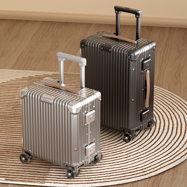 Aluminum Frame PC Suitcase with Transparent Wheels Silent Luggage Compartment, 20 Inch Small and Lightweight Password Login case