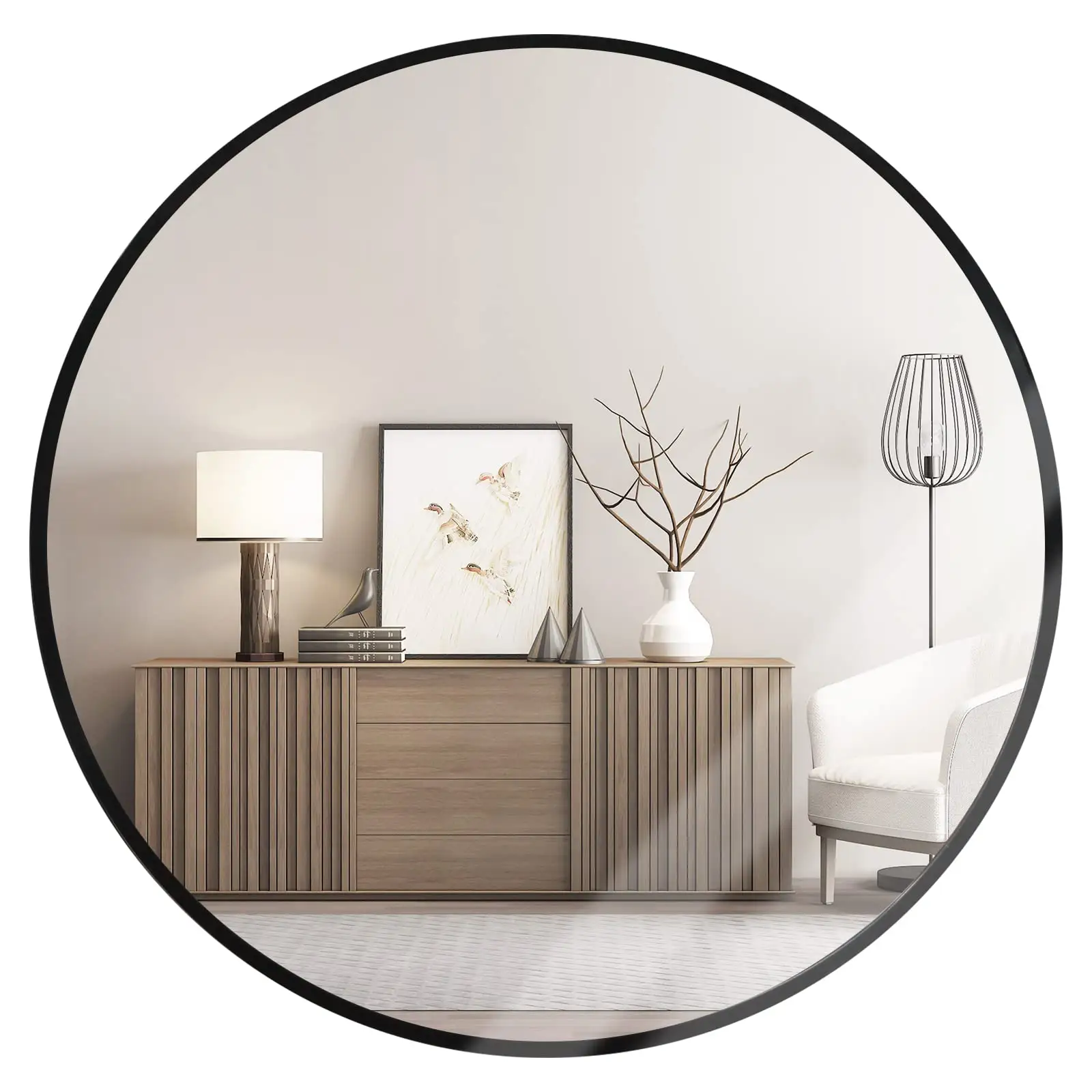 Modern Putaran Hitam Emas Disikat Bingkai Logam Besar Lingkaran Dipasang Cermin Dekorasi Rumah Menggantung Dinding Cermin Estijos