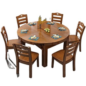 Solid Wood <b>Dining</b> <b>Table</b> And Chair <b>Set</b> 6 Piece Extendable <b>Round</b> <b>For</b> Small Apartments And 6 10 People - Product Image 5