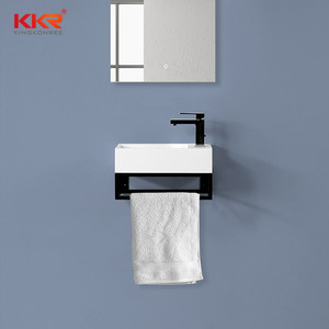 Petit lavabo mural en surface solide avec étagère en acier inoxydable, <span class=keywords><strong>mini</strong></span> lavabo carré pour balcon, lavabo miniature en surface solide - Product Image 2