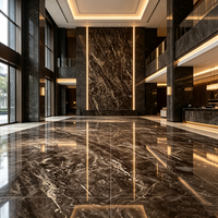 Carrelage en porcelaine pleine masse brun foncé effet marbre 900x1800mm, poli brillant, pour sols de luxe modernes de hall d'hôtel, salle de bain et supermarché
