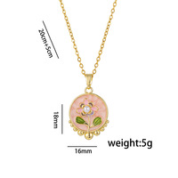Tendance Coloré Émail Charme Peinture À L'huile Style Naturel Perle D'eau Douce Fleur Goutte Pendentif Collier pour Femmes