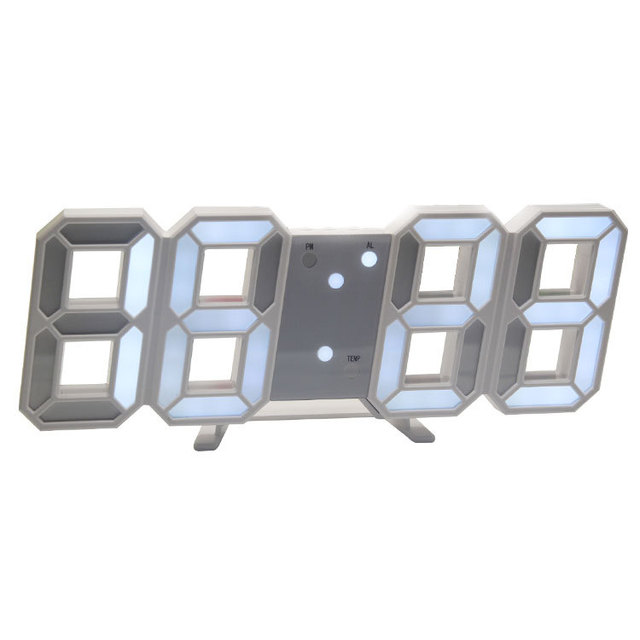 Modern Fashion White 3D Digital Electric Alarm Clock with  and Snooze Function for Living Room Indoor or Kitchen