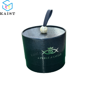 Boîte en papier texturé ronde personnalisée pour l'emballage de <span class=keywords><strong>caviar</strong></span> et d'aliments gastronomiques - Contenant élégant et luxueux, boîte tube avec poignée, à placer avec un pack de glace - Product Image 2