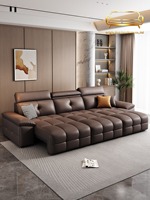 Canapé électrique trois places en cuir véritable avec appuie-tête, couche supérieure en cuir italien, style minimaliste, luxe léger, pour salon, réglable et extensible