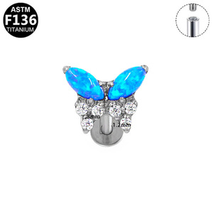 Butterfly Shape <b>Titanium</b> Alloy Ear <b>Studs</b> With Zircon Inlay For Cartilage Earring Gift - Product Image 5