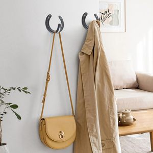 Crochets muraux en fonte décoratifs en fer à cheval, <span class=keywords><strong>cintre</strong></span> multi-usages <span class=keywords><strong>gris</strong></span> vintage pour manteau et chapeau pour style fermier - Product Image 2
