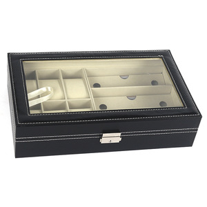 Đen PU da phổ biến Combo 3 Kính mát 6 đồng hồ lưu trữ hiển thị Organizer <span class=keywords><strong>Box</strong></span> với Key - Product Image 2