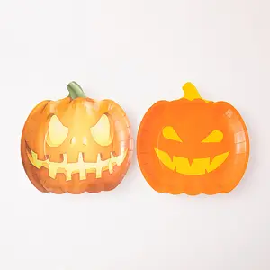 Hot Selling Halloween Pumpkin Ghost Face Paper Plate Shaped 9-inch Party Decoration Supplies