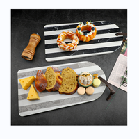 Planche à découper jetable en marbre rayé noir et blanc avec lignes de découpe, épaisseur 1,3 cm, plateau à fromage en marbre, assiette à dîner