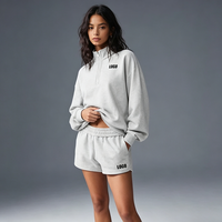 Ensemble décontracté neuf de hauts à manches longues et shorts en coton pour femme, pull oversize à quart de zip, vente en gros directe usine