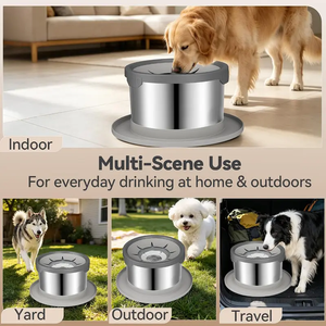 Bol à eau pour chien de grande capacité 8L, anti-éclaboussures, en acier inoxydable, bol à eau à débit lent avec tapis antidérapant pour plusieurs animaux - Product Image 6