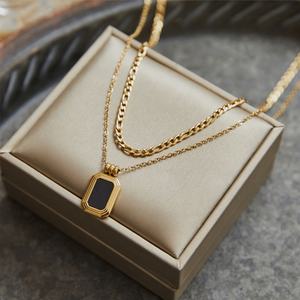 Collier pour femme en acier inoxydable noir double couche, style romain, géométrique, tendance, idéal pour les fêtes, vente en gros d'usine - Product Image 2