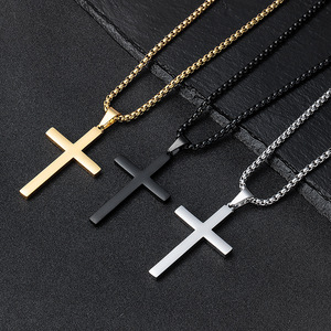 Kalung Liontin Salib Kristen Unisex Lapis Emas 18K Rantai Baja Tahan Karat Model Geometris Trendi Perhiasan Hadiah Berkualitas Tinggi - Product Image 6