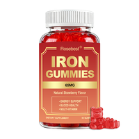 Rosebest Gummies au fer 65 mg certifiés GMP, saveur fraise, végétaliens, pour enfants et adultes, avec complexe B et vitamine C