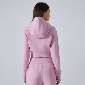 <span class=keywords><strong>Survêtement</strong></span> à capuche femmes fermeture éclair veste courte taille élastique <span class=keywords><strong>bas</strong></span> tissu doux tenue d'entraînement en plein air sport vêtements <span class=keywords><strong>de</strong></span> sport à capuche - Product Image 3