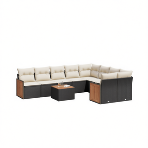 Conjunto de Sofás de Jardín Color Negro Crema, Muebles de Ratán PE para Exteriores, Diseño Contemporáneo, Cojines de Espuma de Alta Densidad - Product Image 1