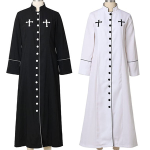 Túnica clerical, disfraz de sacerdote, vestido largo de sacerdote, bordado de cruz en blanco y negro, juego de rol de Halloween, talla para adultos - Product Image 1